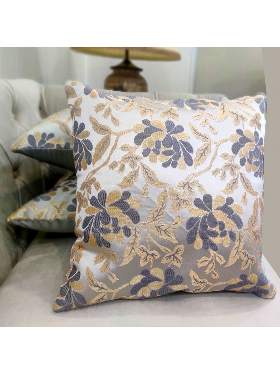 

Good Vibes Grey & Gold-Toned 3 Pieces Floral Square Cushion Covers