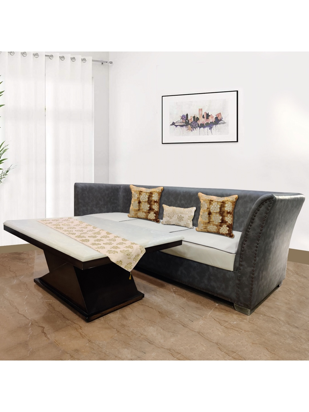

Good Vibes Beige & Brown 3 Pieces Floral Velvet Square Cushion Covers