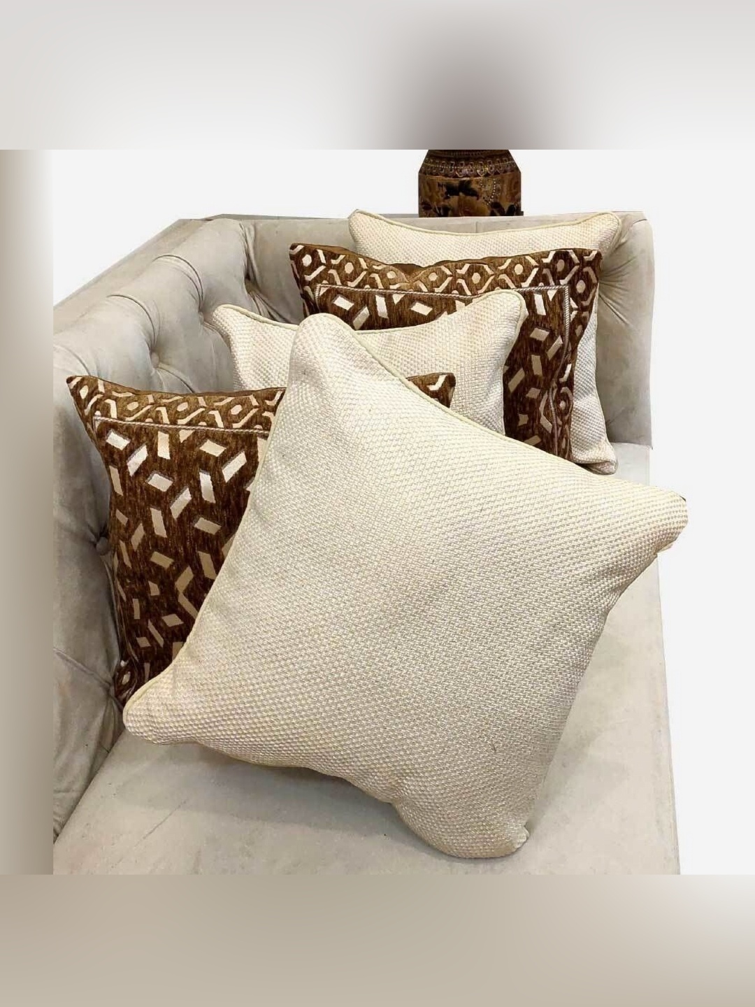 

Good Vibes White & Brown 5 Pieces Embroidered Square Cushion Covers