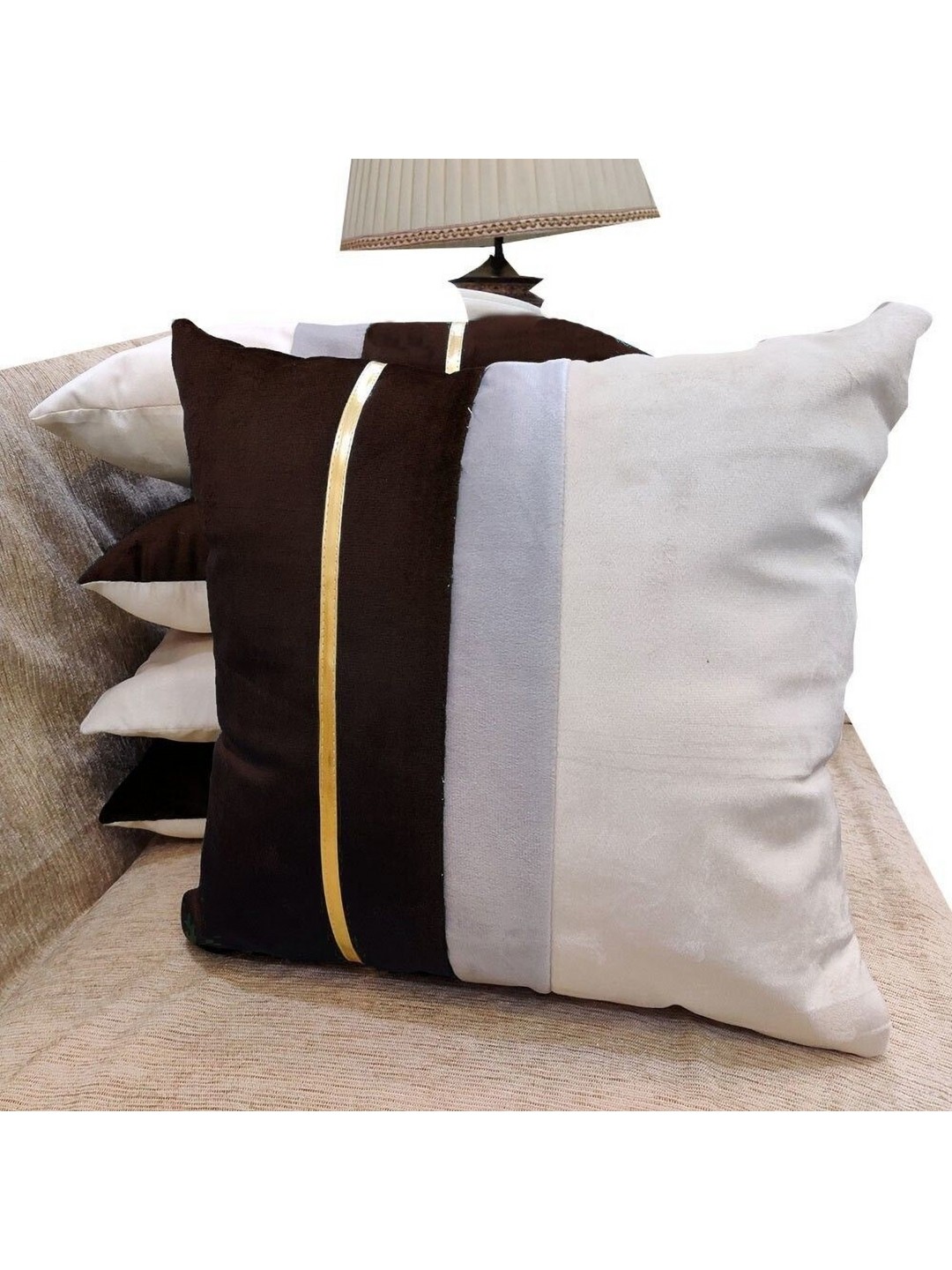 

Good Vibes Black & White 5 Pieces Striped Velvet Square Cushion Covers