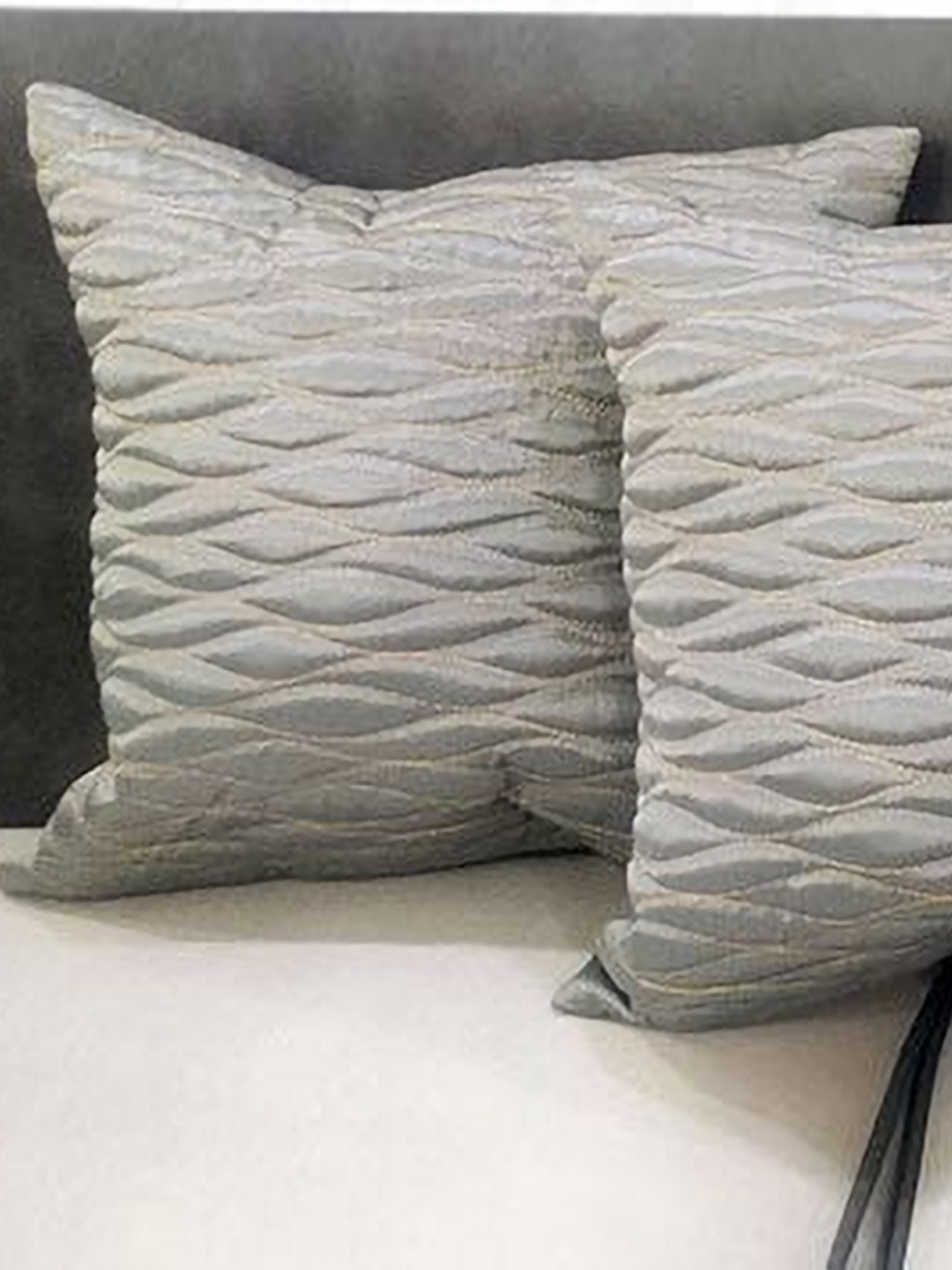 

Good Vibes Grey & Gold-Toned 5 Pieces Embroidered Velvet Square Cushion Covers