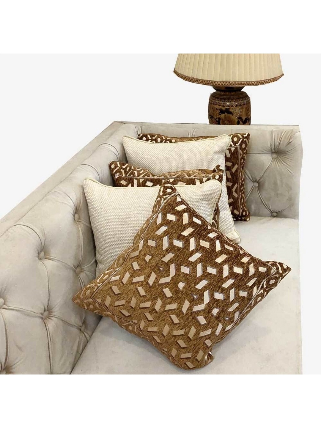 

Good Vibes Brown & White Set of 5 Embroidered Square Cushion Covers