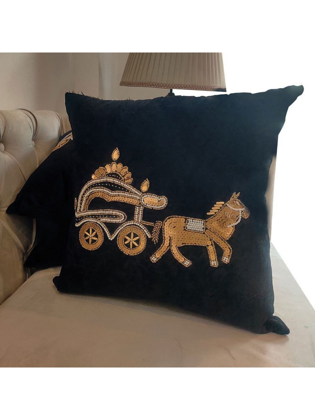 

Good Vibes Black & Gold-Toned Embroidered Velvet Square Cushion Covers