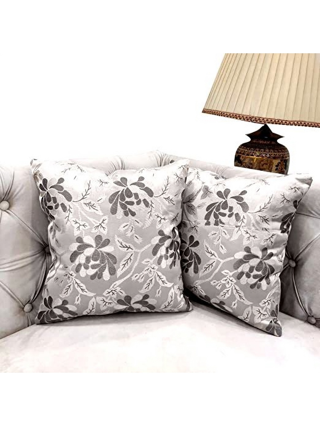 

Good Vibes Grey Set of 2 Floral Square Cushion Covers