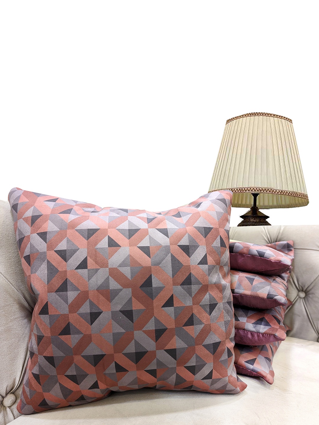 

Good Vibes Pink & Grey 5 Pieces Geometric Velvet Square Cushion Covers