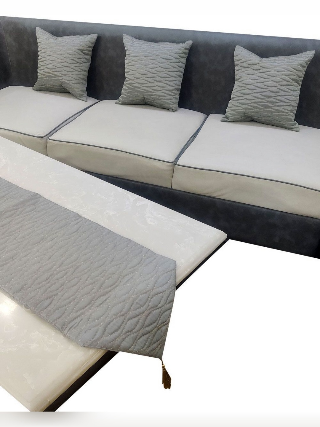 

Good Vibes Grey 3 Pieces Geometric Velvet Square Cushion Covers