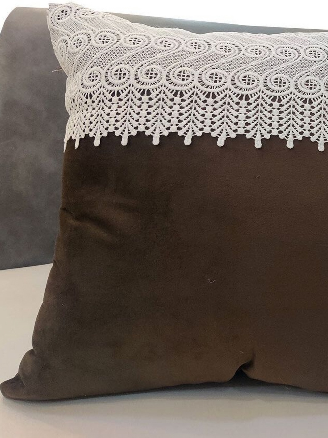 

Good Vibes Brown & White 5 Pieces Embroidered Velvet Square Cushion Covers