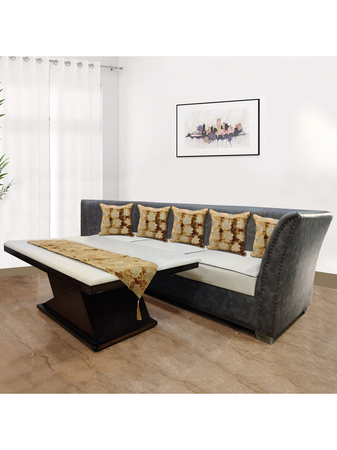 

Good Vibes Brown & Cream 5 Pieces Floral Velvet Square Cushion Covers