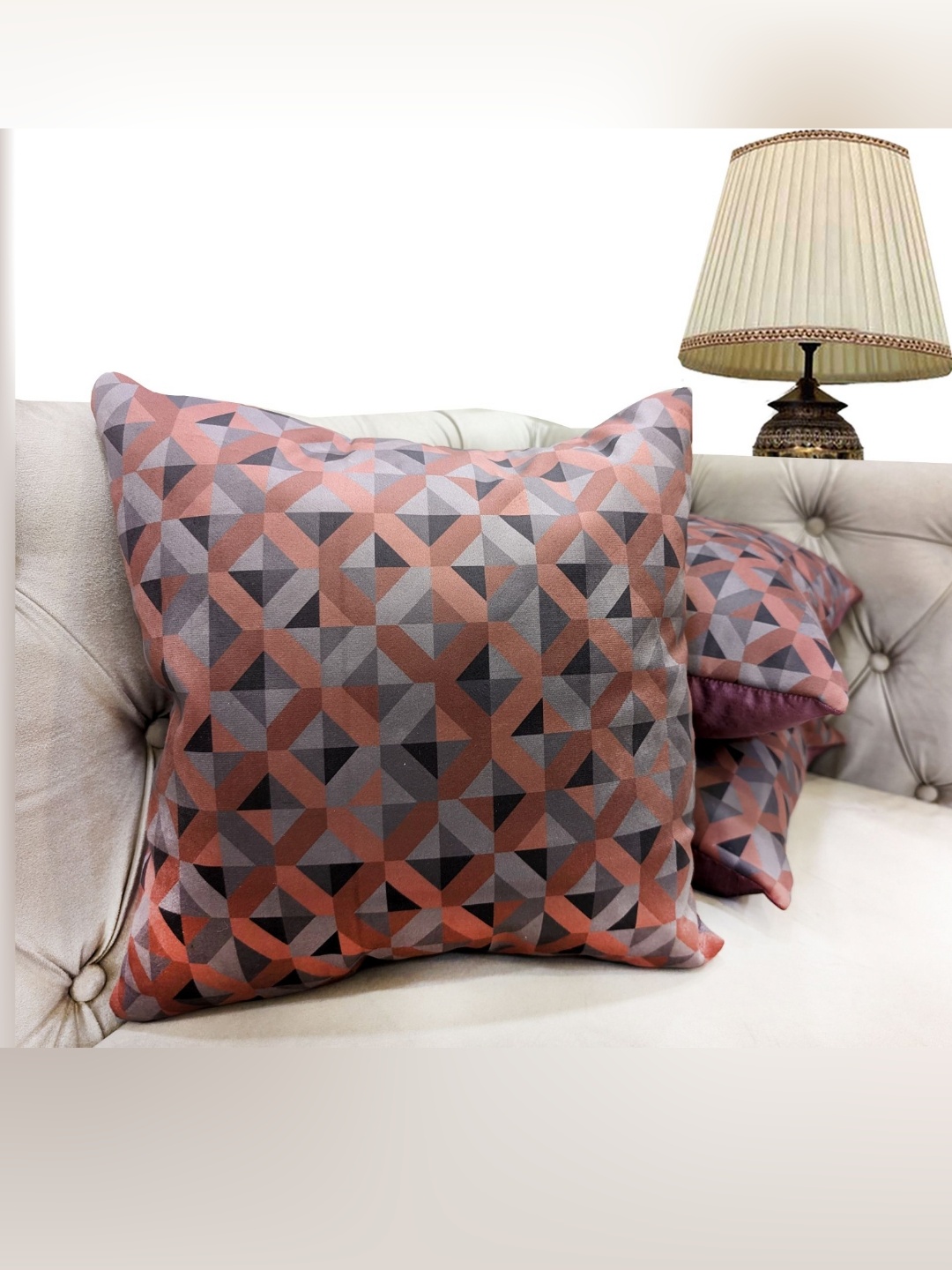 

Good Vibes Pink & Grey 3 Pieces Geometric Velvet Square Cushion Covers