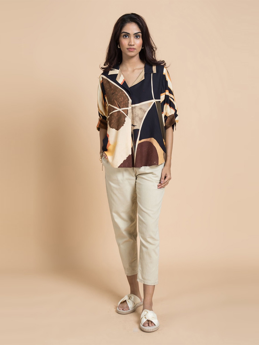 

Vedika M Women Abstract Printed Cotton Top, Navy blue