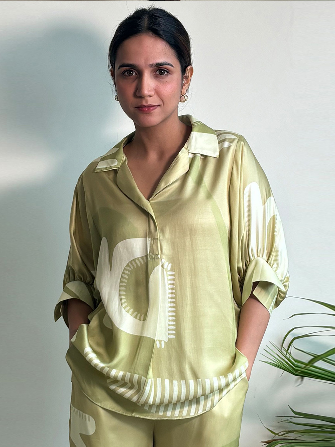 

Vedika M Women Abstracted Printed Shirt Style Top, Green