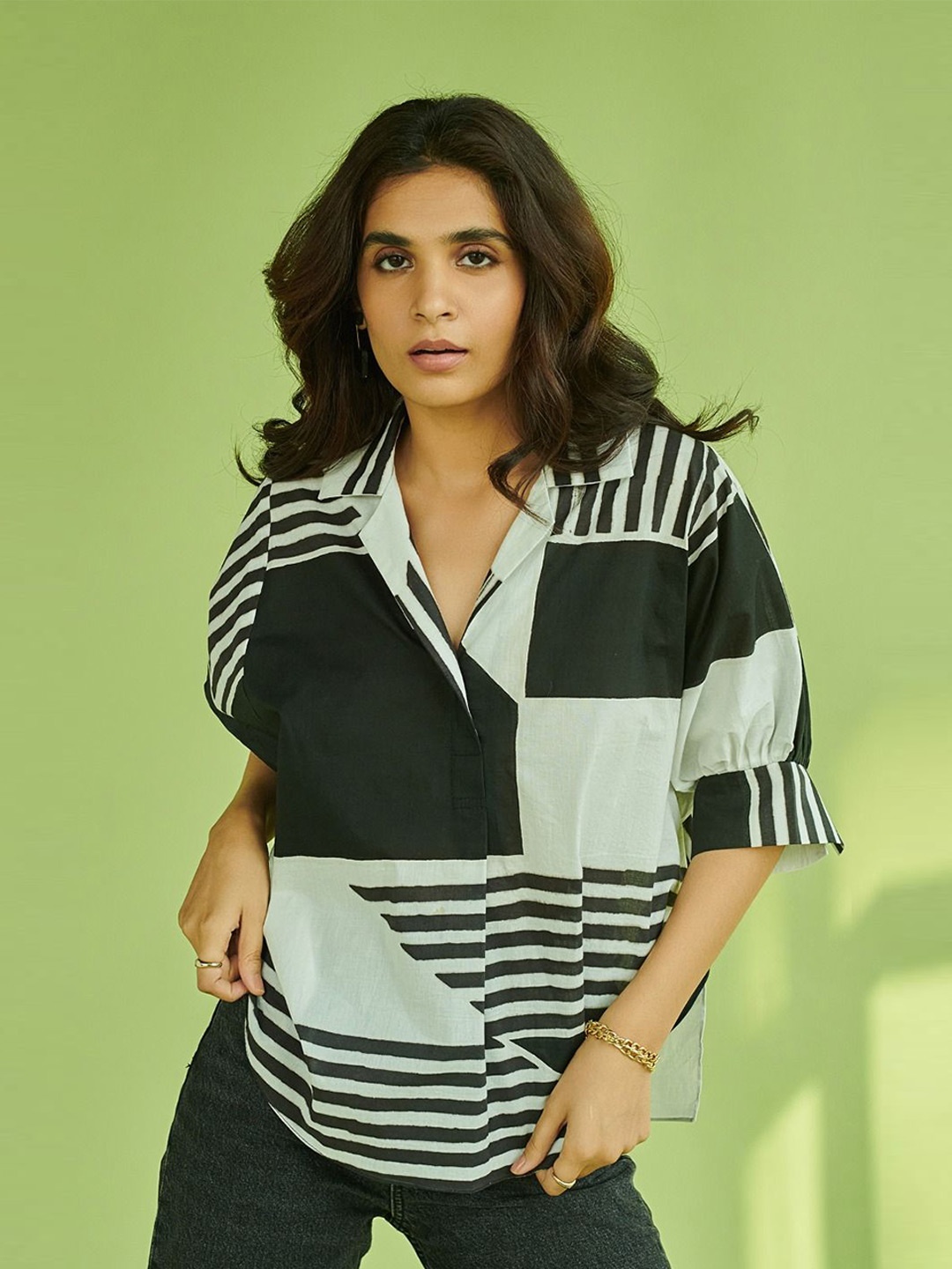 

Vedika M Women Geometric Printed Top, Black