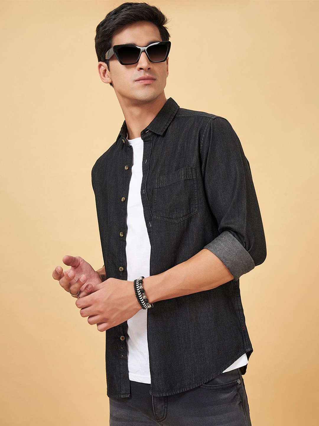 

SF JEANS by Pantaloons Men Slim Fit Opaque Casual Shirt, Black