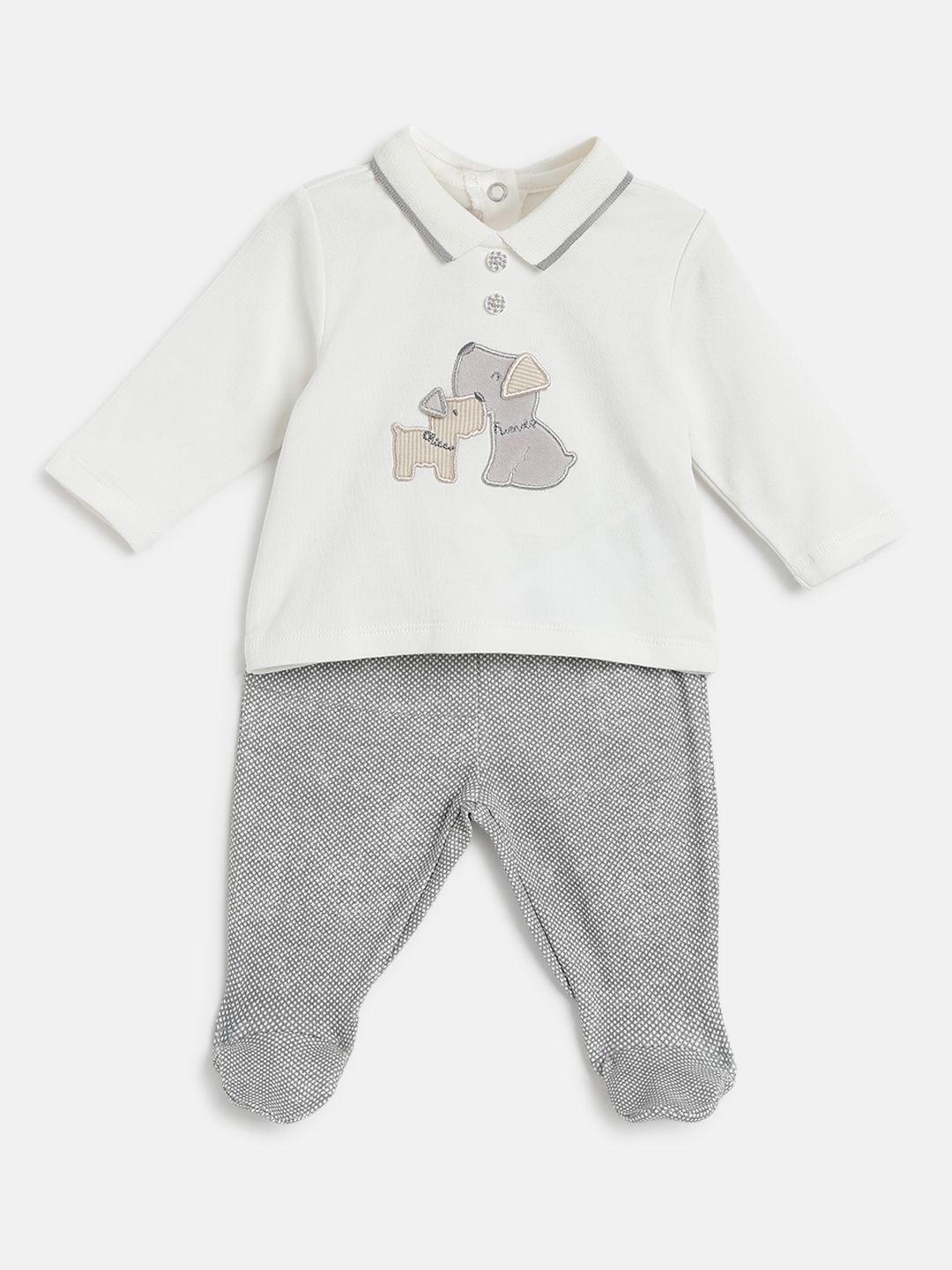 

Chicco Infants Boys Printed Polo Collar Pure Cotton T-shirt With Legging, Grey