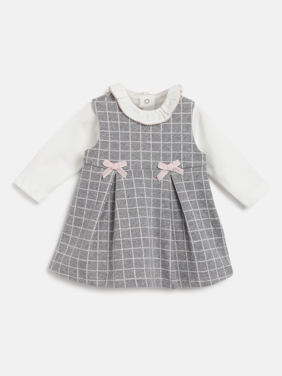 

Chicco Girls Checked Round Neck Bow Dress With T-shirt, Grey