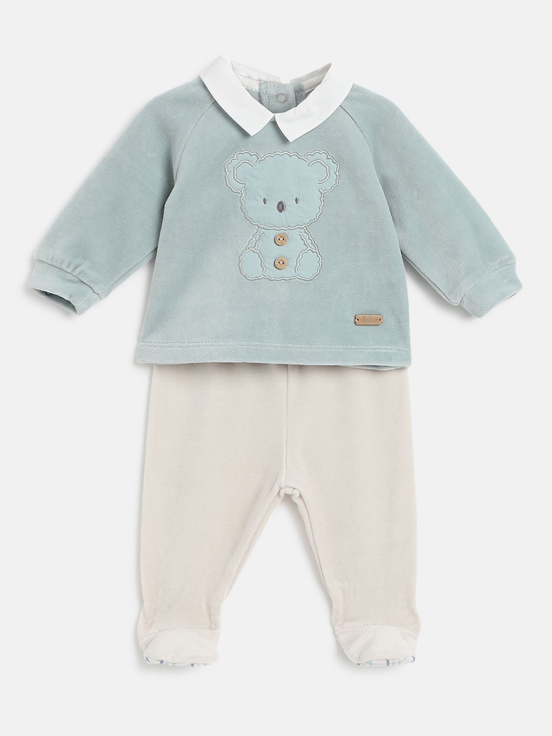 

Chicco Boys Embroidered Shirt Collar Sweatshirt With Leggings, Teal