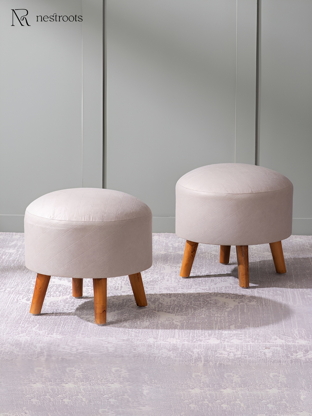 

nestroots Grey 2 Pieces Wooden Ottomans