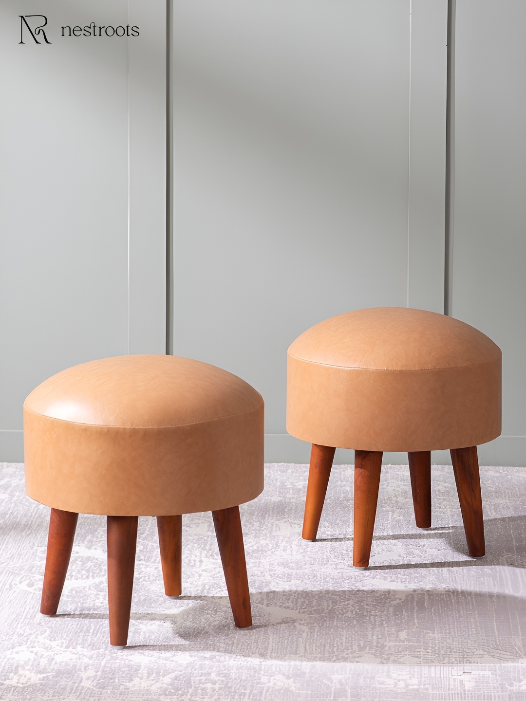 

nestroots Tan Brown 2 Pieces Wooden Ottomans