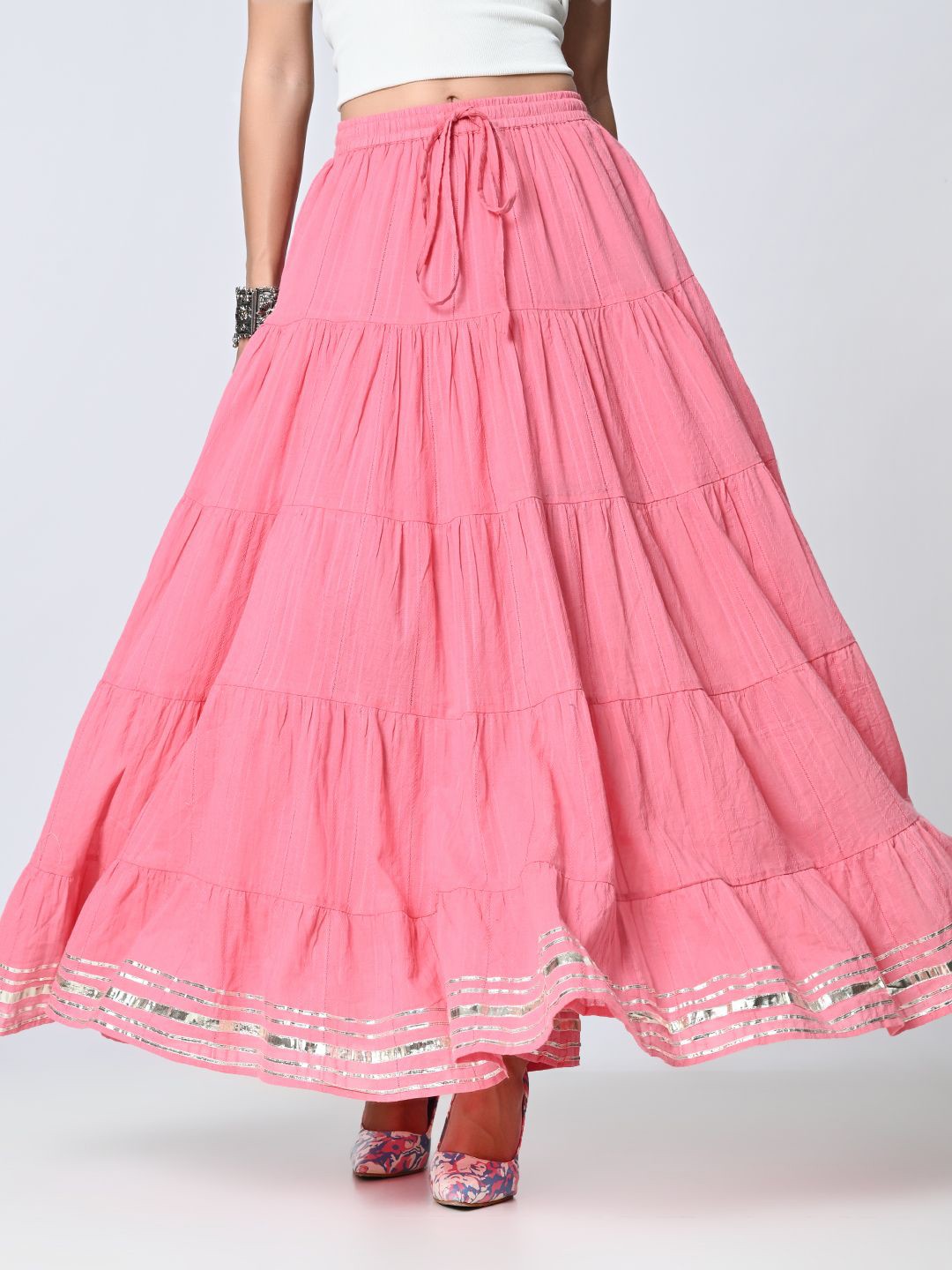 

Rue Collection Cotton Tiered Maxi Skirt, Pink