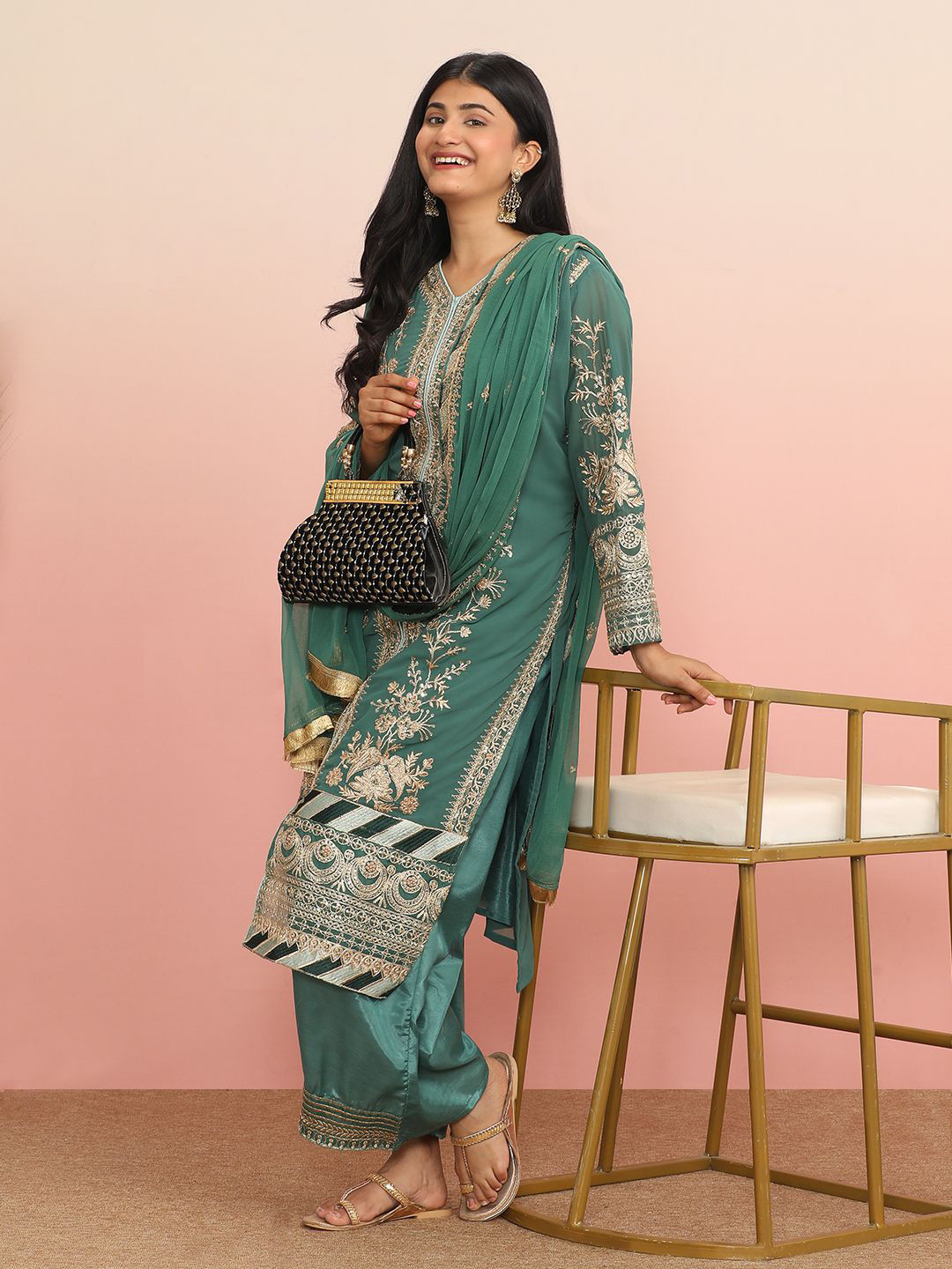 

MAHALASA Embroidered Unstitched Dress Material, Green