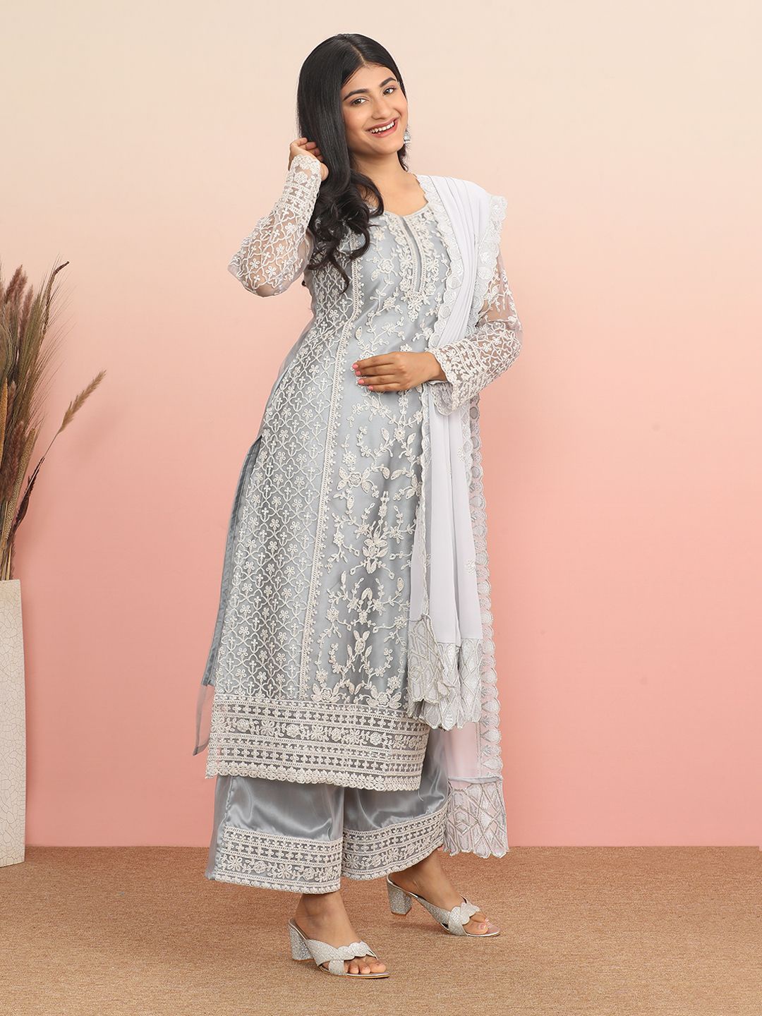 

MAHALASA Embroidered Unstitched Dress Material, Grey