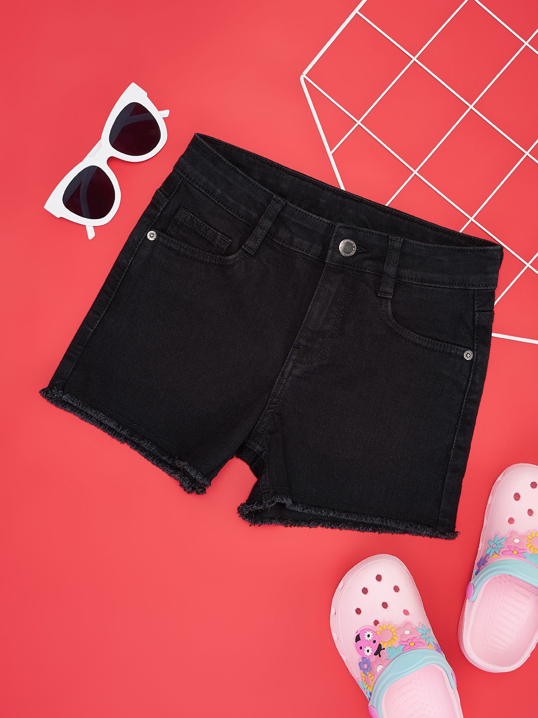 Pantaloons Junior Girls Denim Shorts, Black