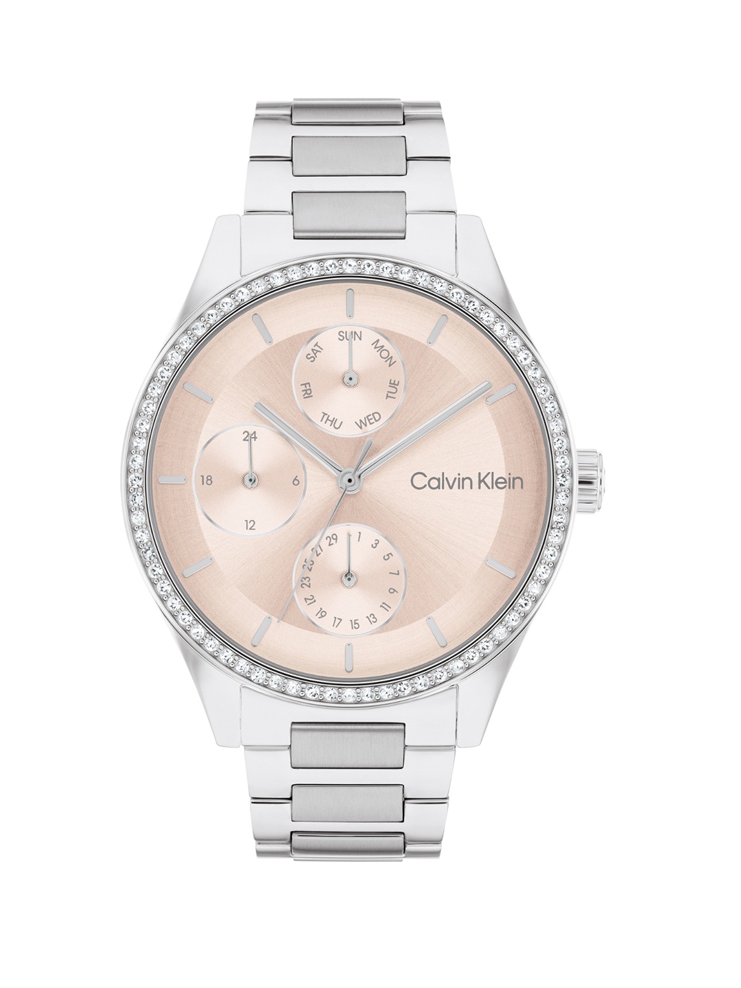 

Calvin Klein Women Bracelet Style Straps Analogue Multi Function Watch 25100007, Pink