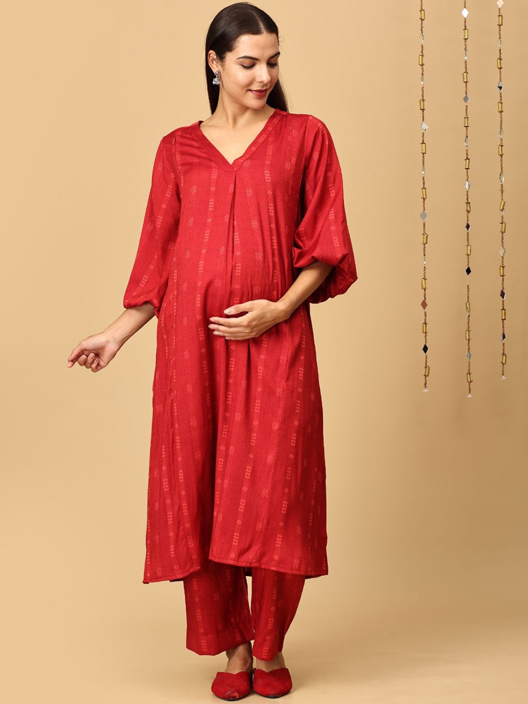 

The Mom Store Printed Maternity and Nursing Co-Ords, Red