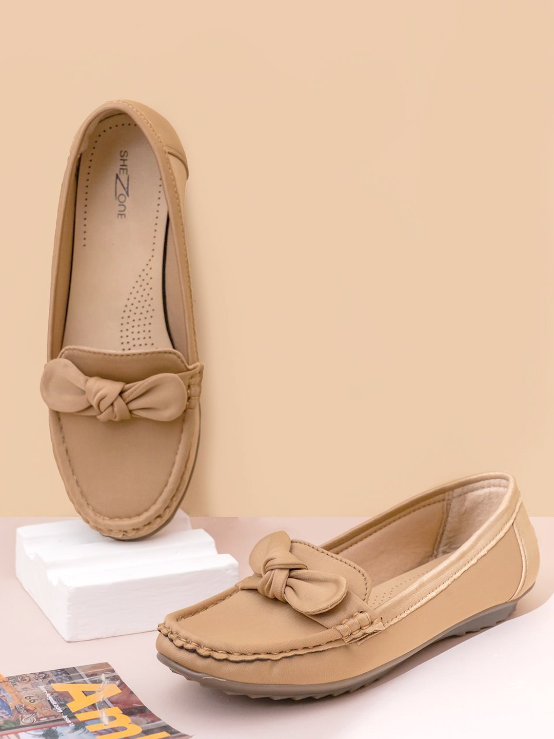 

Shezone Women Loafers with Bows, Beige