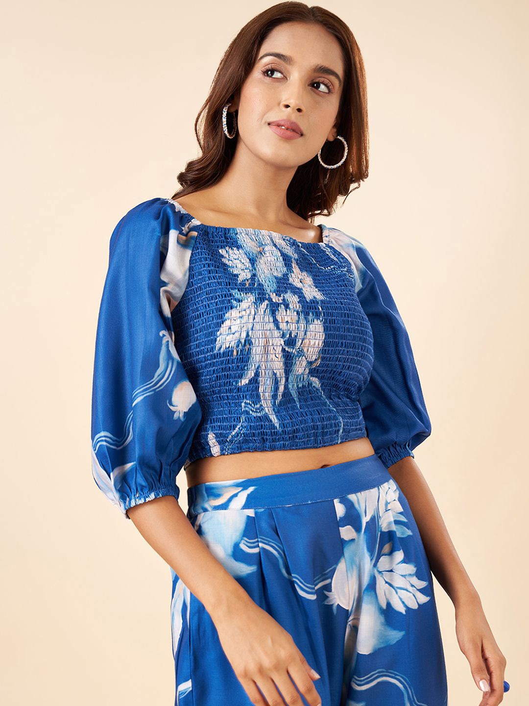 

AKKRITI BY PANTALOONS Women Floral Printed Boat Neck Top, Blue