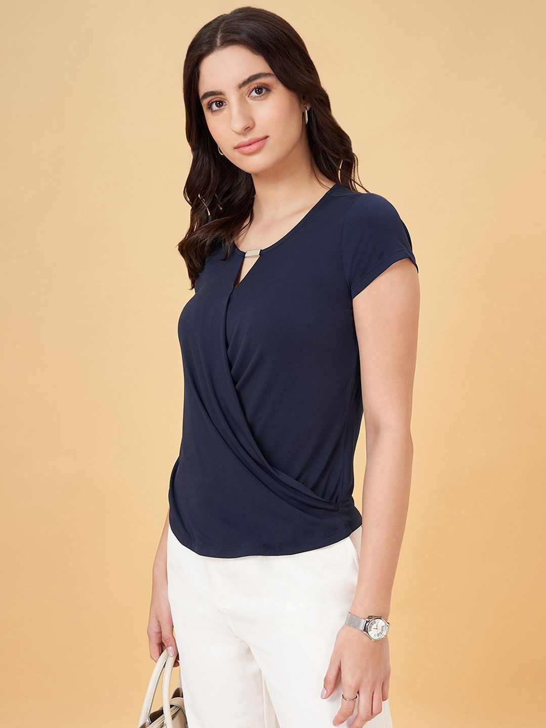 

Annabelle by Pantaloons Women Wrap Formal Top, Navy blue