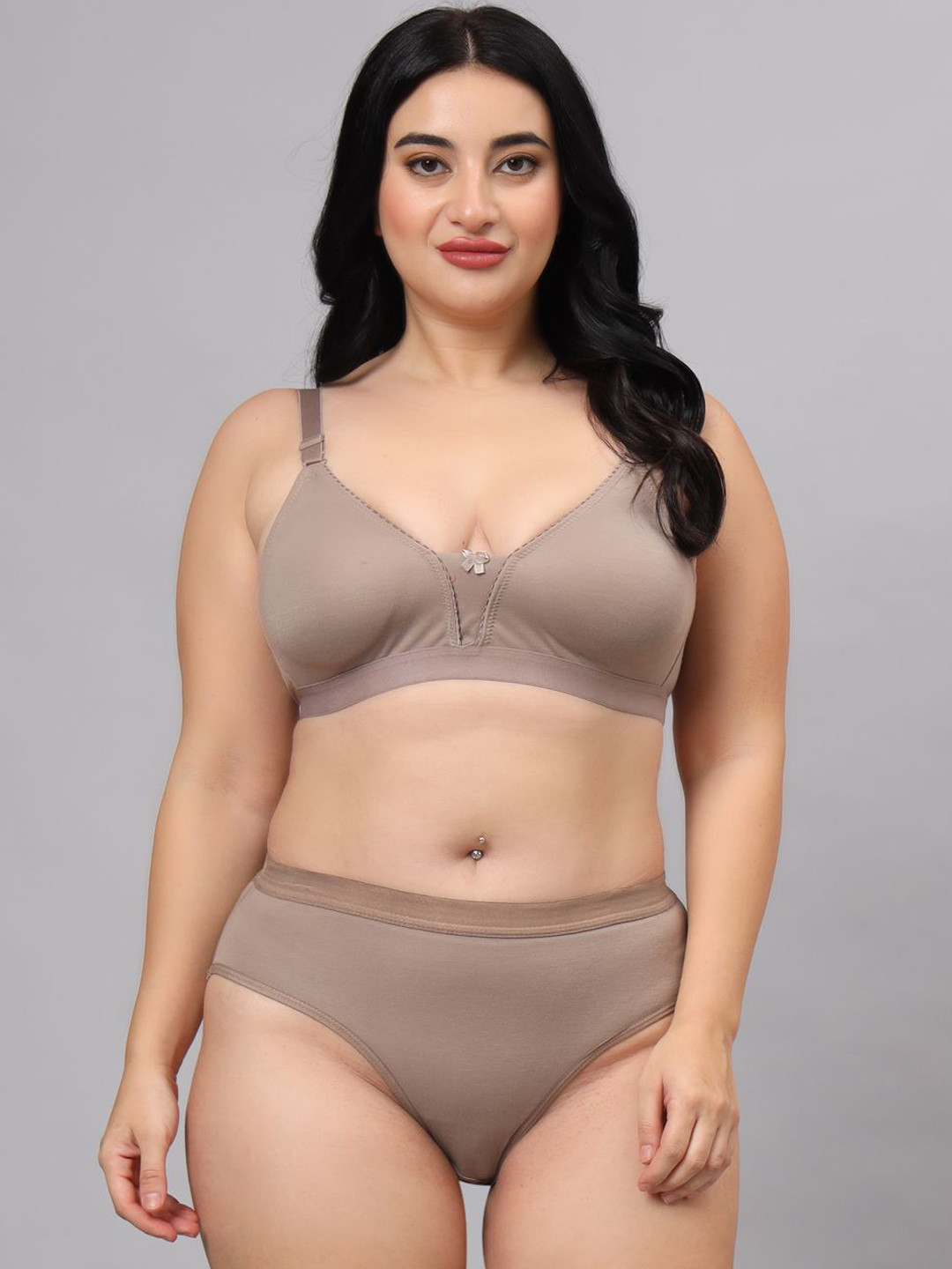 

ESOROUCHA Non-Padded Heavy Bust Lingerie Set, Khaki
