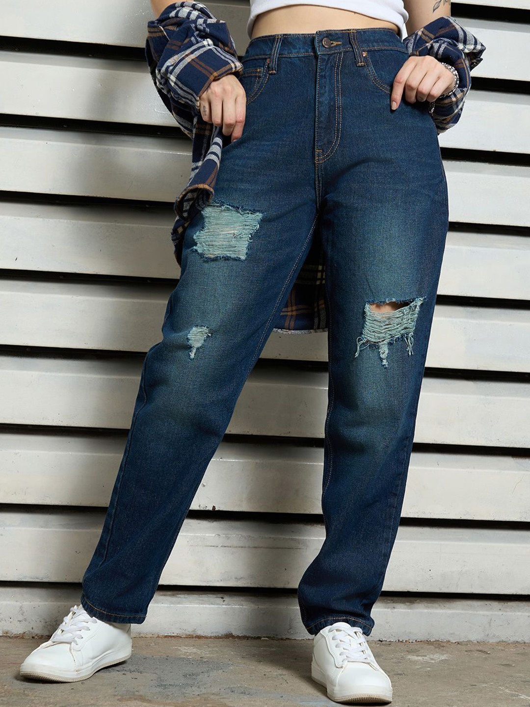 

High Star Women High-Rise Highly Distressed Light Fade Jeans, Blue