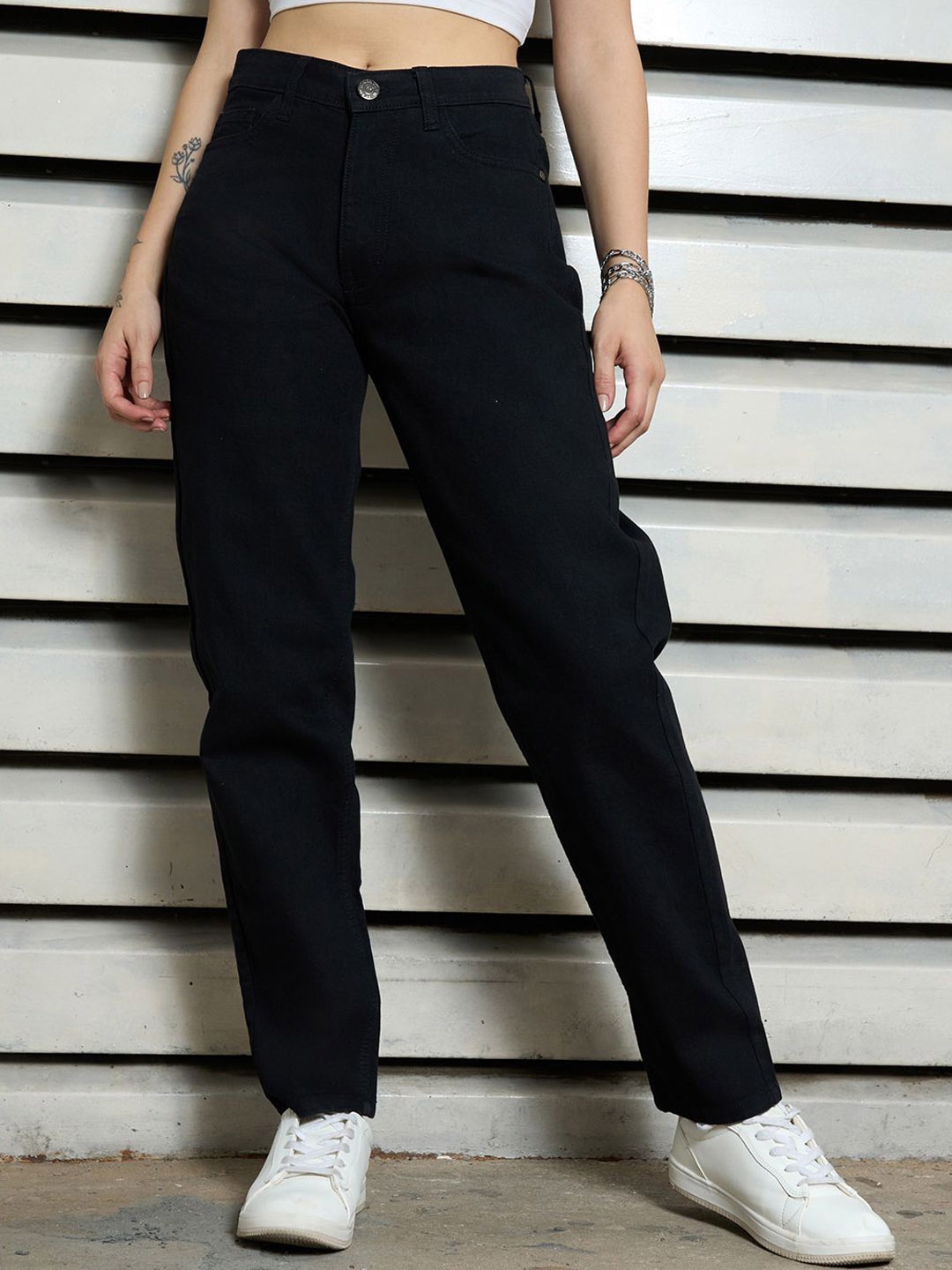 

High Star Women High-Rise slim Mom Fit Stretchable Jeans, Black