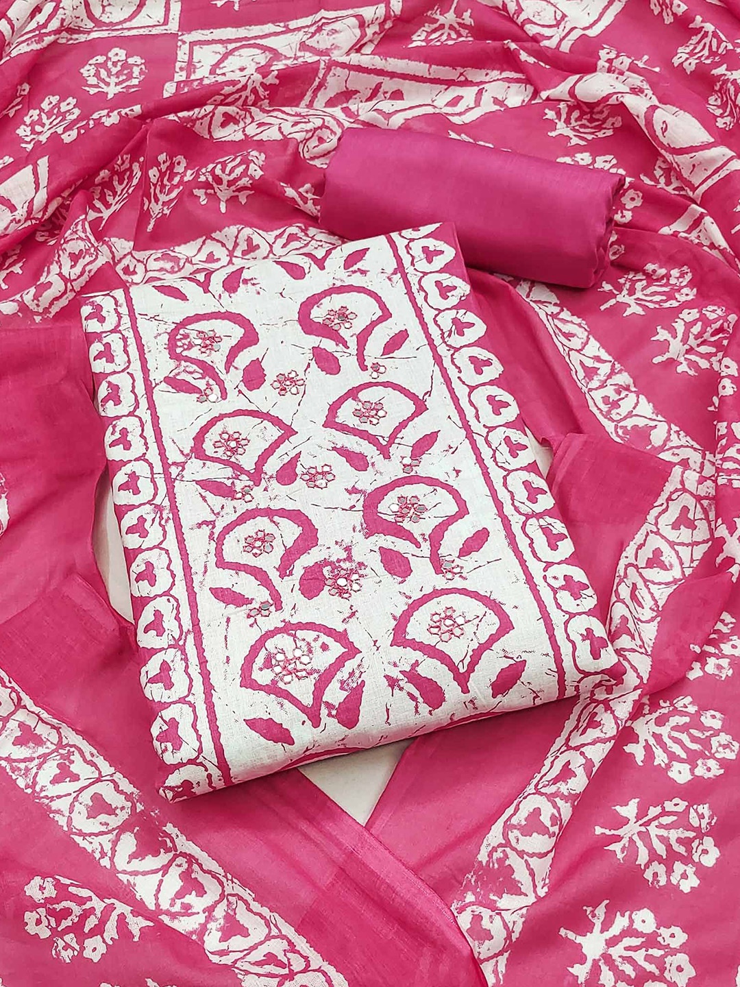 

Peachmode Floral Printed Mirror Work Pure Cotton Unstitched Dress Material, Pink