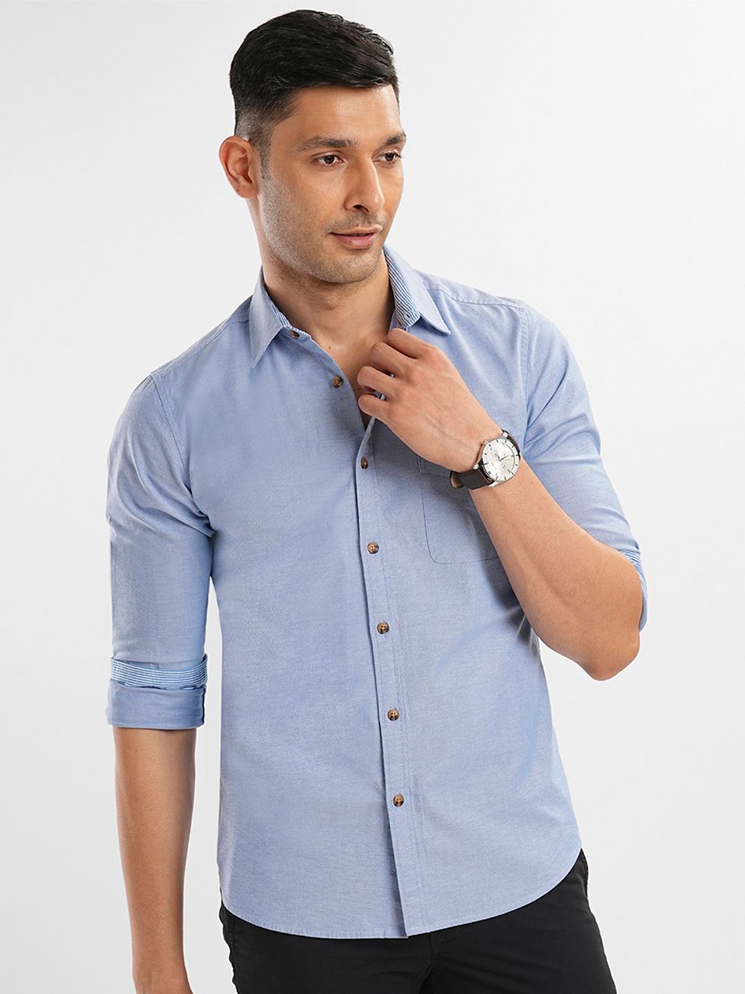 

Bombay High Men Self Design Slim Fit Opaque Casual Shirt, Blue