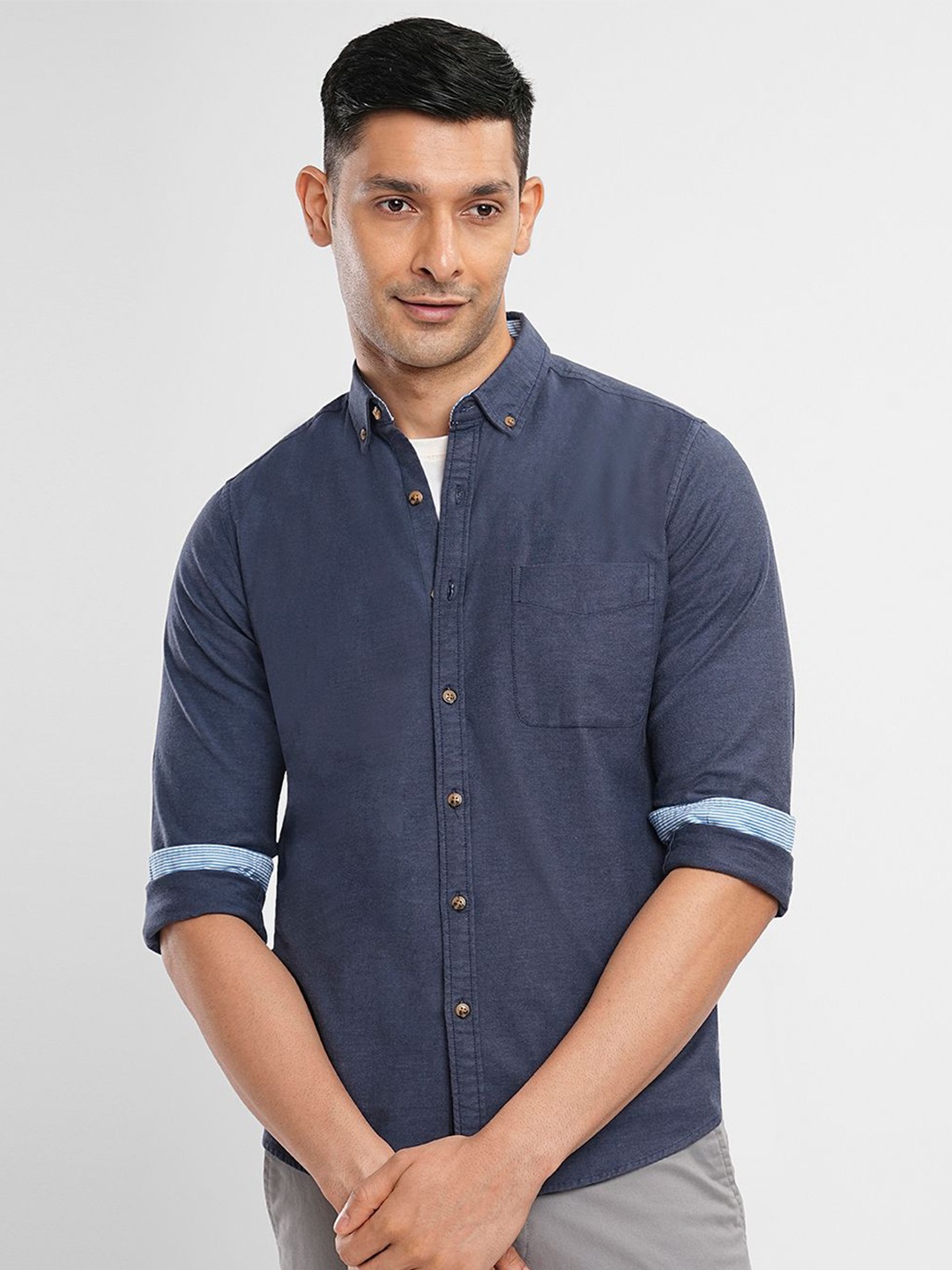 

Bombay High Men Self Design Slim Fit Opaque Casual Shirt, Navy blue