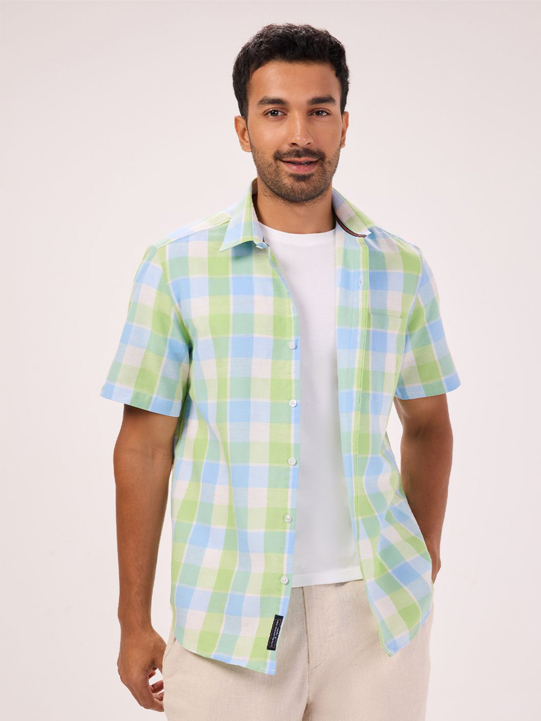 

Bombay High Men Comfort Gingham Checks Opaque Checked Casual Shirt, Green
