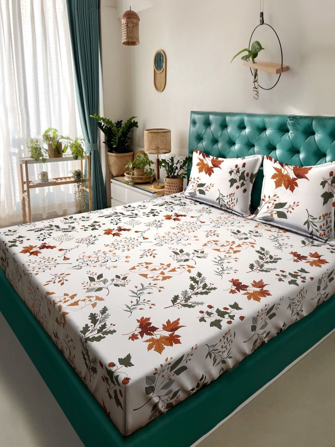 

Arrabi Beige & Brown Floral 300 TC King Bedsheet with 2 Pillow Covers