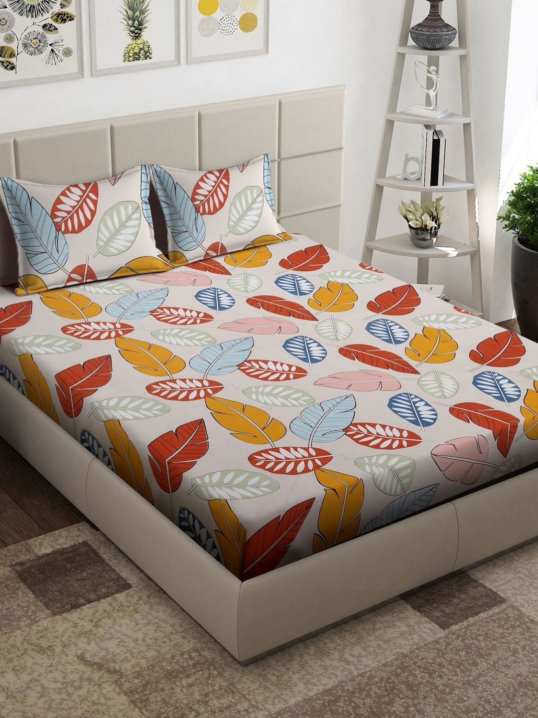 

Arrabi White & Red Floral 300 TC King Bedsheet with 2 Pillow Covers