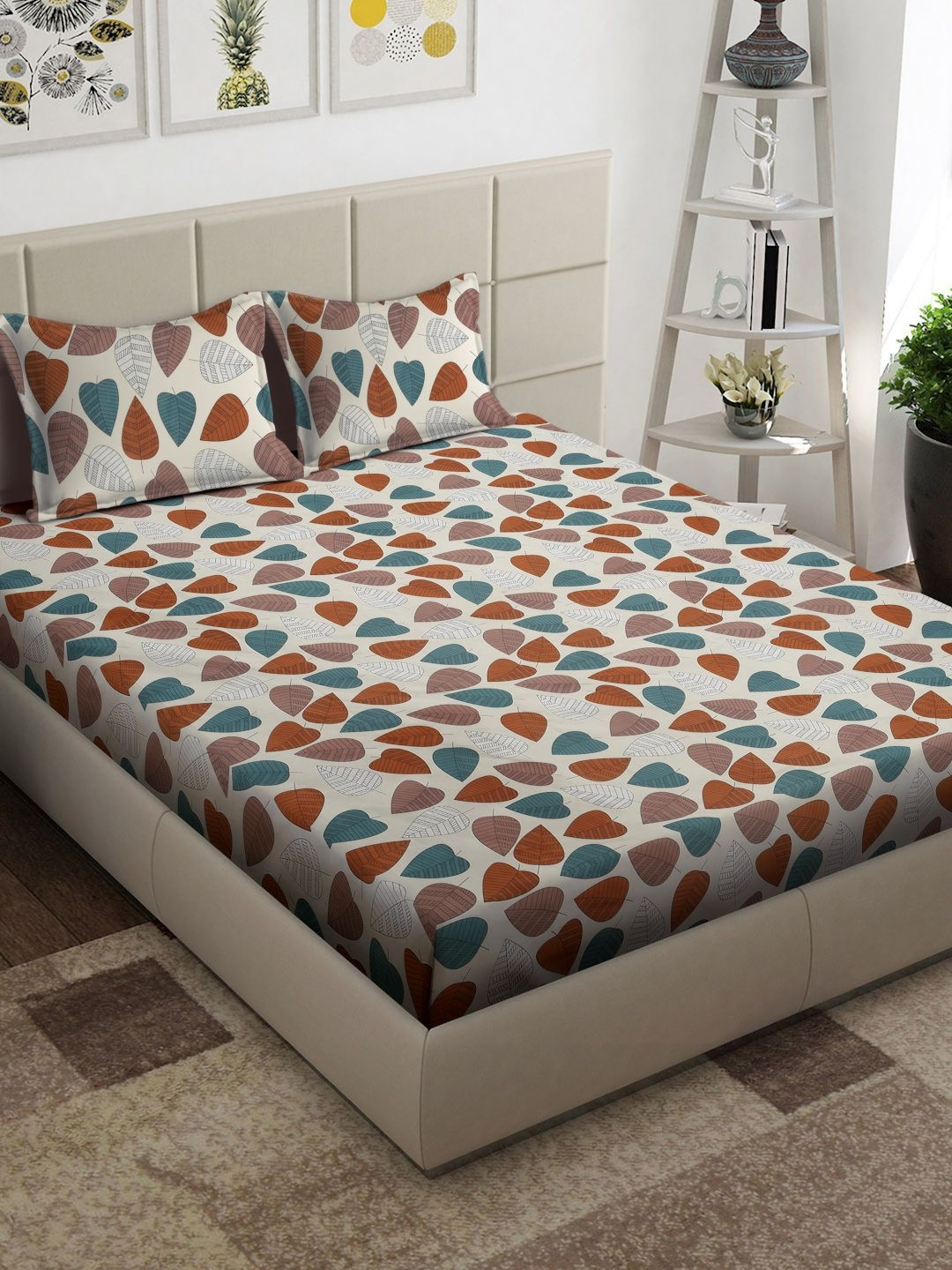 

Arrabi Cream-Coloured & Red Floral Printed 300 TC King Bedsheet with 2 Pillow Covers