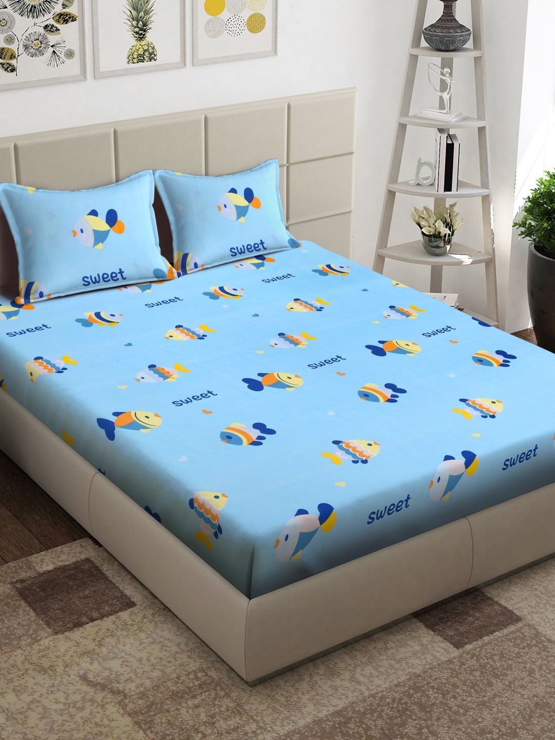 

Arrabi Blue & Orange Cartoon Characters Printed 300 TC King Bedsheet With 2 Pillow Covers