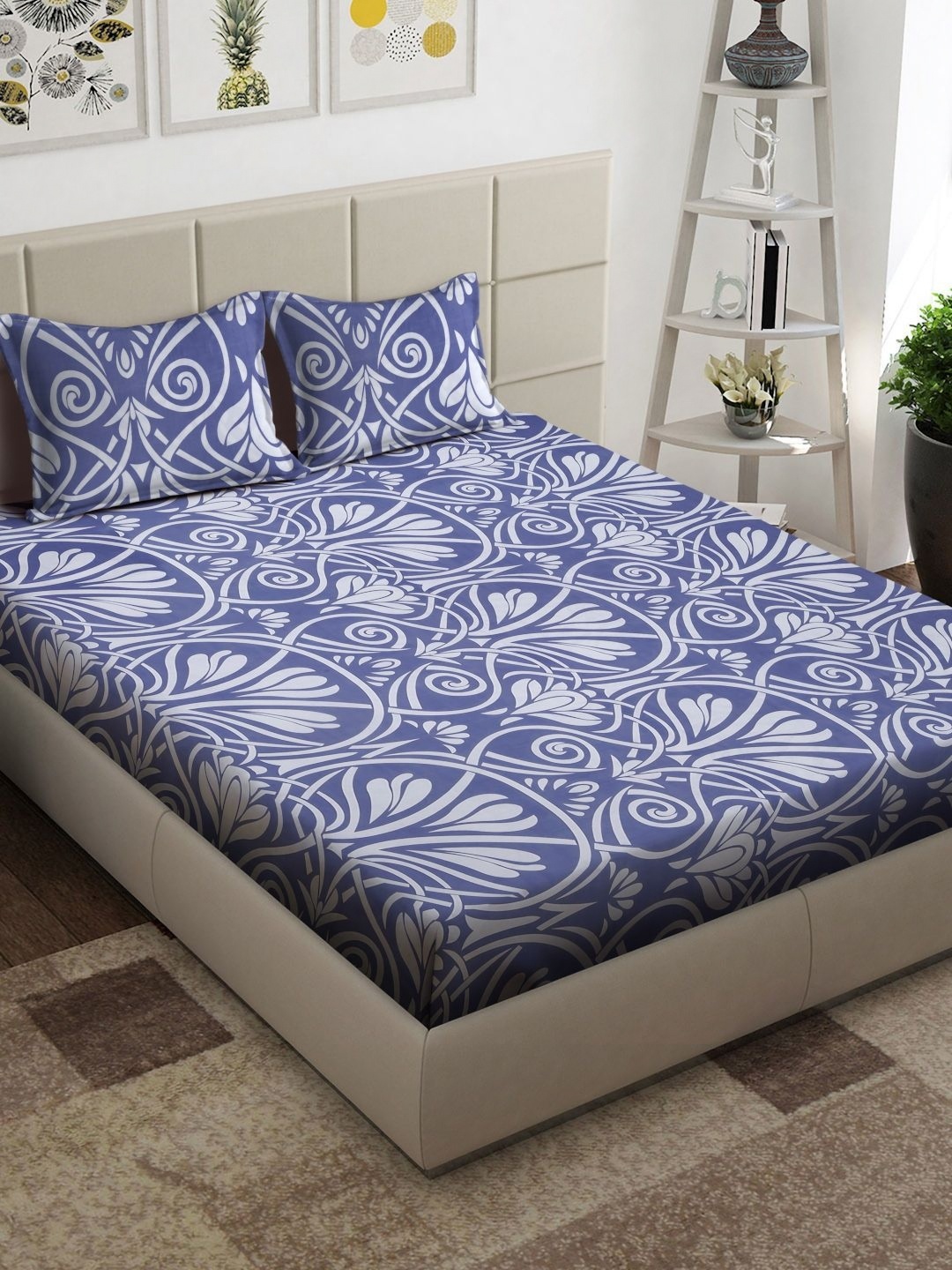 

Arrabi Purple & White Floral Printed 300 TC King Bedsheet With 2 Pillow Covers