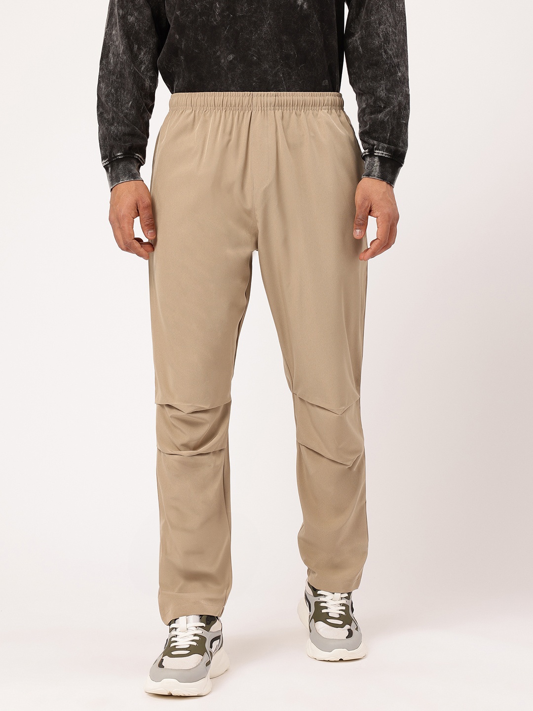 

Kook N Keech Men Streetwear Staples Pleated Track Pants, Beige