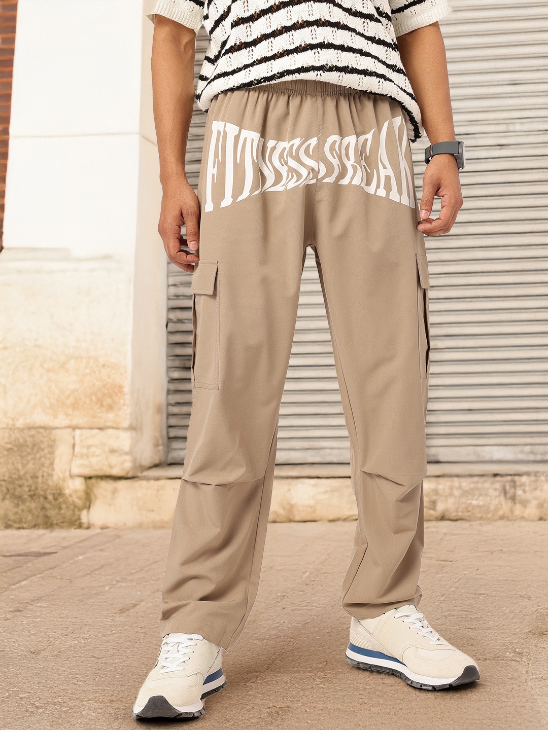 

Kook N Keech Men Streetwise Stitch Printed Cargo Track Pants, Beige