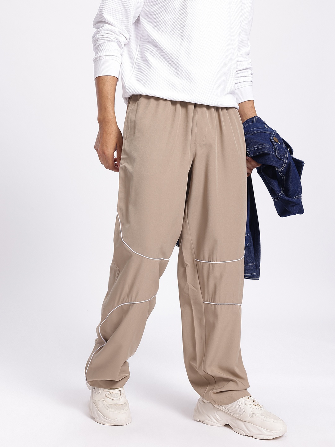 

Kook N Keech Men Minimalist Max Relaxed Panelled Track Pants, Beige