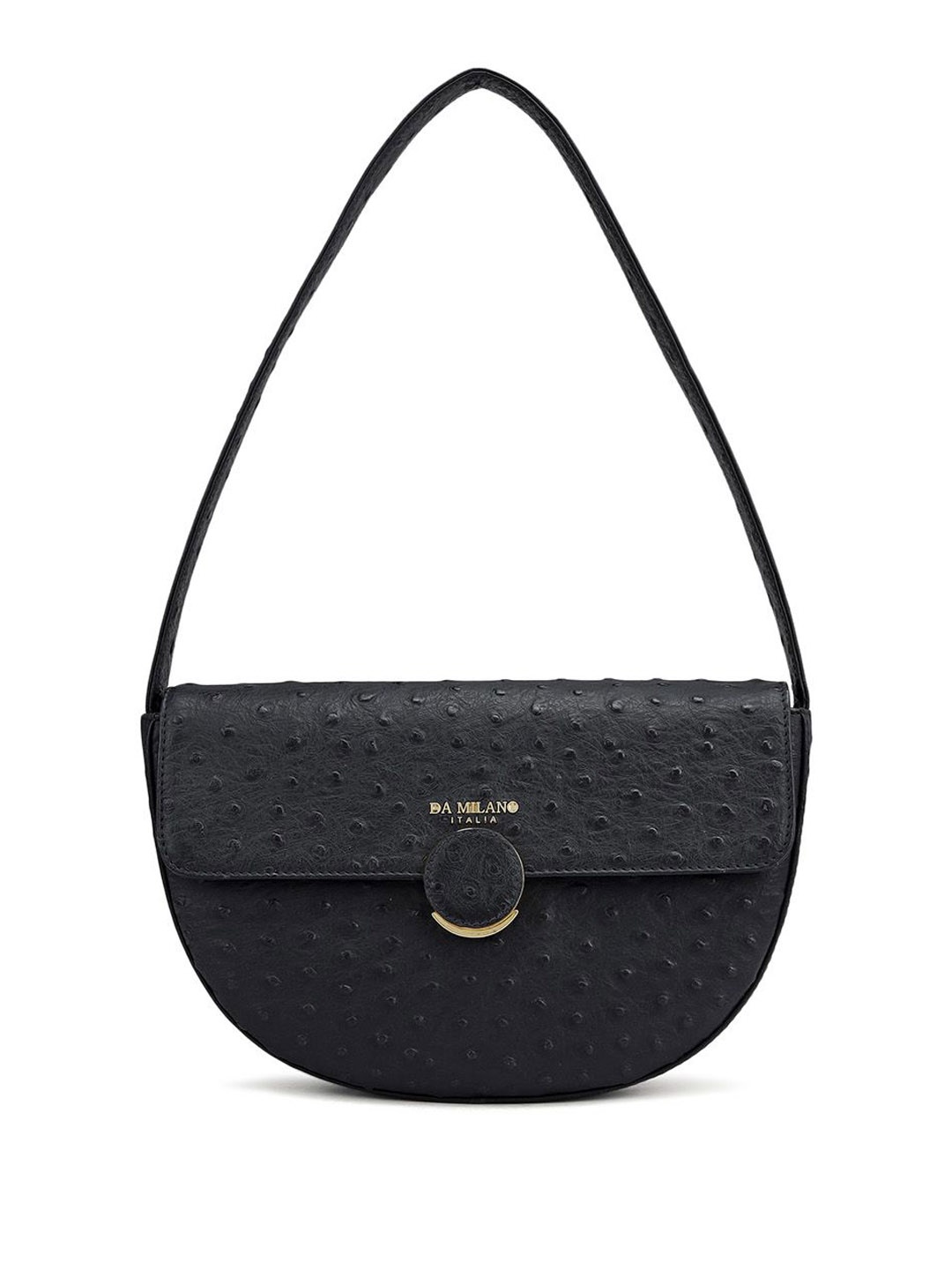 

Da Milano Textured Leather Half Moon Sling Bag with Tasselled, Black