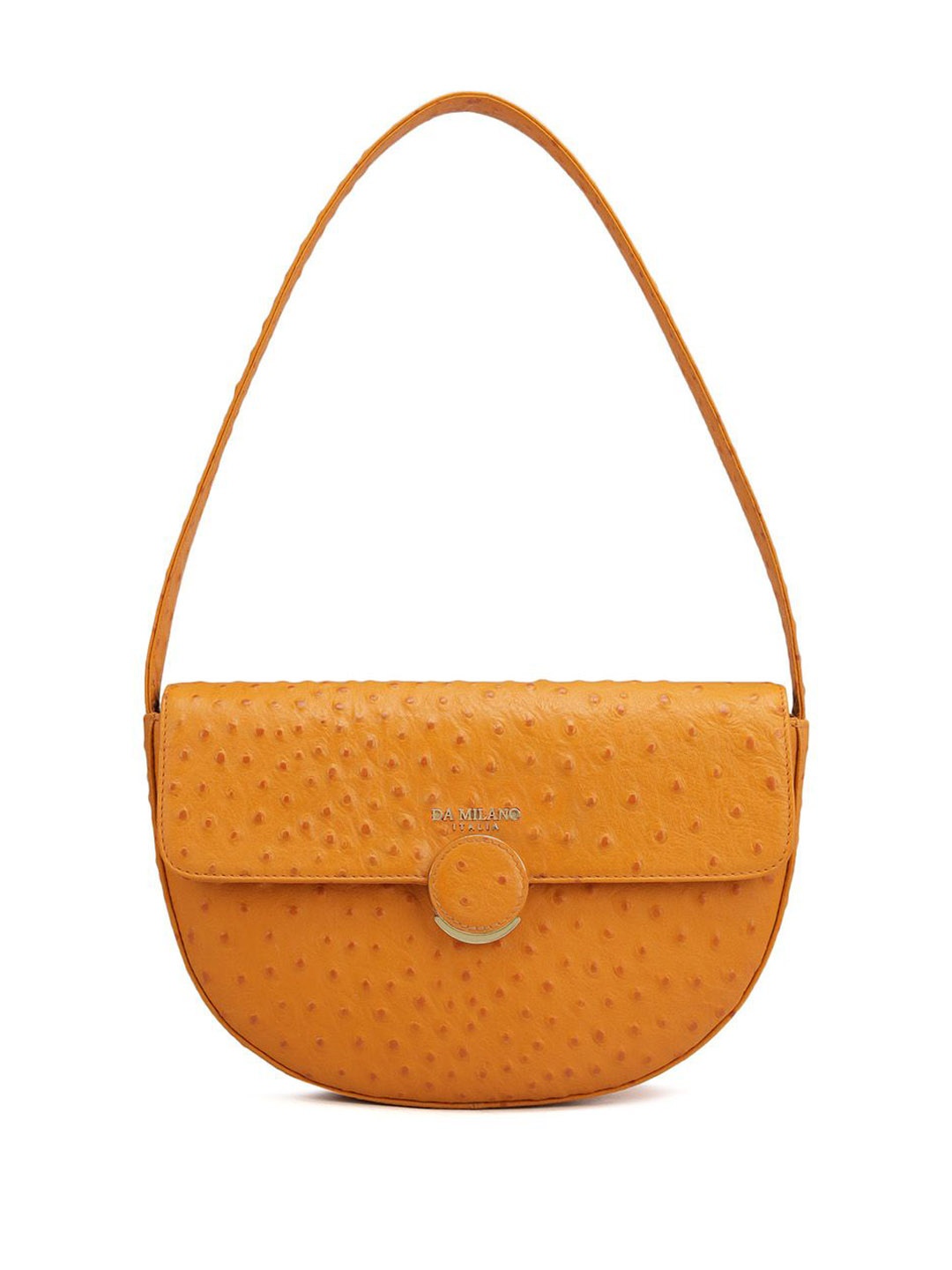 

Da Milano Textured Leather Half Moon Sling Bag with Cut Work, Orange