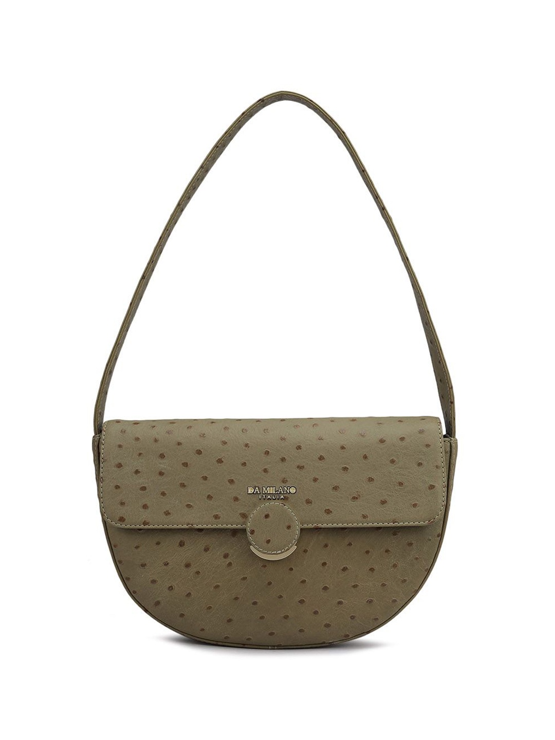 

Da Milano Textured Leather Half Moon Hobo Bag with Cut Work, Green
