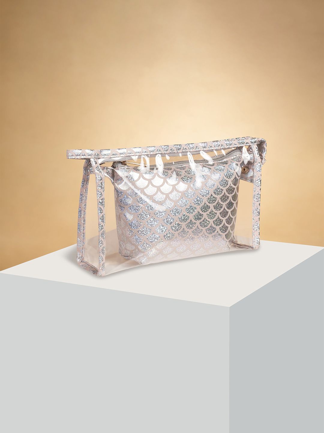 

Forever Glam by Pantaloons Set of 2 Textured Pouch Travel Accessory, Transparent